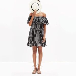 Madewell Off-Shoulder Ruffled Geometric Print Dress Medium
